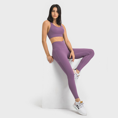 Women's New Cross Waist Sports Tights Side Pocket Yoga Pants Elastic