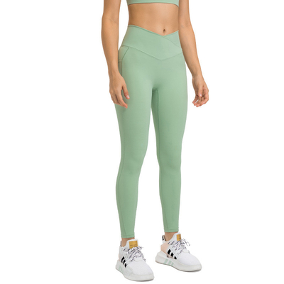 Women's New Cross Waist Sports Tights Side Pocket Yoga Pants Elastic
