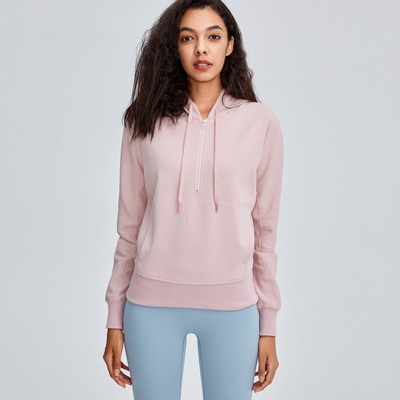 Pink Sports Loose Hoodie With Pocket Women's Training Running Sweater