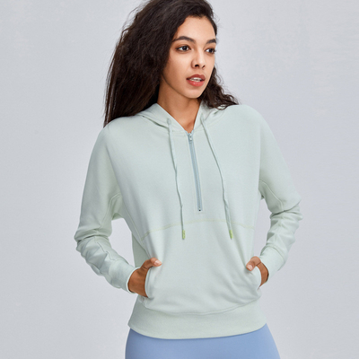 Pink Sports Loose Hoodie With Pocket Women's Training Running Sweater