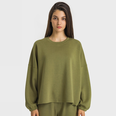 Green Winter Long Sleeve Plus Women Hoodies Yoga Sports Tops With Elastic Cuffs