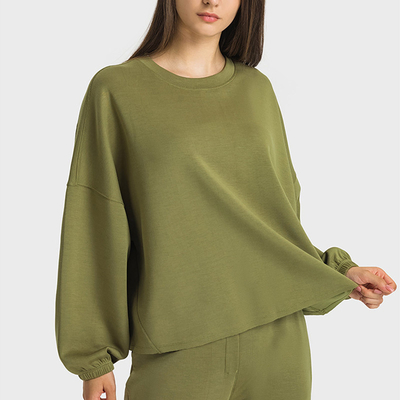 Green Winter Long Sleeve Plus Women Hoodies Yoga Sports Tops With Elastic Cuffs