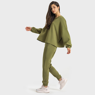 Green Winter Long Sleeve Plus Women Hoodies Yoga Sports Tops With Elastic Cuffs