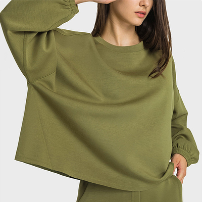 Green Winter Long Sleeve Plus Women Hoodies Yoga Sports Tops With Elastic Cuffs