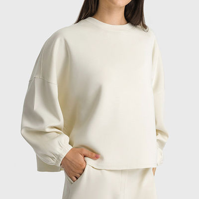 Jade White Womens Yoga Tops Oversized Long Sleeve Drop Shoulder Solid Pullover