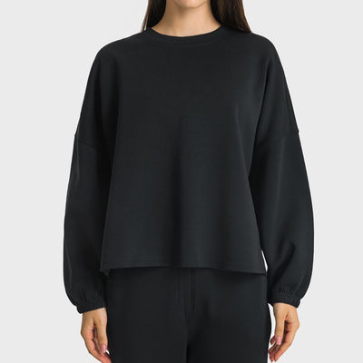 Women Crewneck Long Sleeve Casual Tops Workout Black Hoodies Pullover