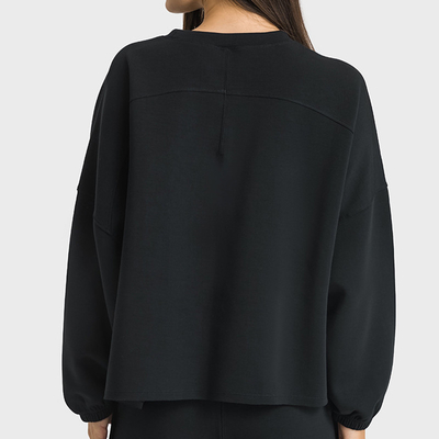 Black Hoodies Pullover Women Crewneck Long Sleeve Casual Tops Workout