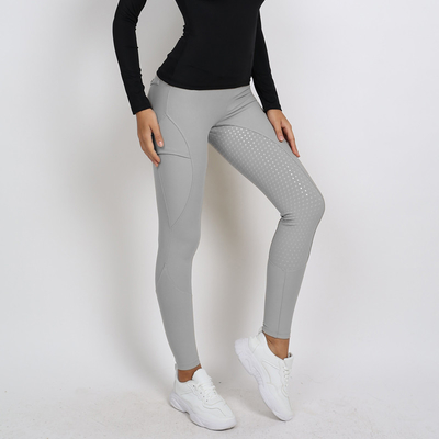 Light Gray Women Riding Leggings Pockets Equestrian Training Pants With Silicone Grip
