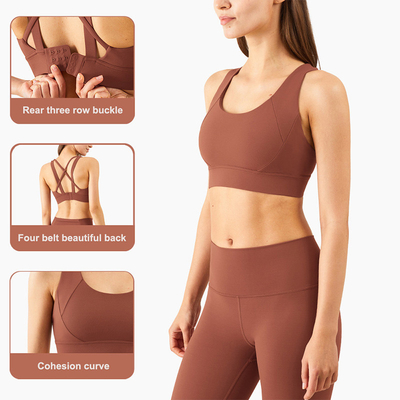 Cross Back Padded Sexy Yoga Sports Bra Women Breathable Four Way Stretch