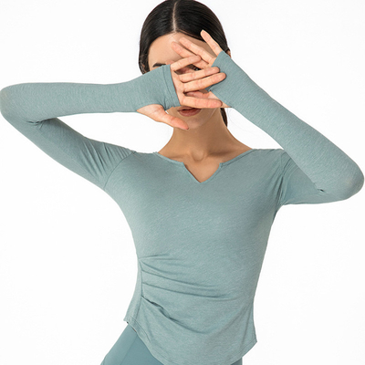Nylon V Neck Running Top Nude Feeling Gym Long Sleeve Womens Workout Top