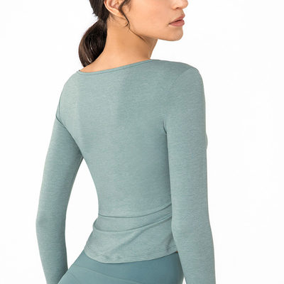 Nylon V Neck Running Top Nude Feeling Gym Long Sleeve Womens Workout Top