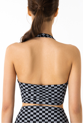 Spring Plaid Hanging Neck Womens Sports Bra Fitness Yoga Vest