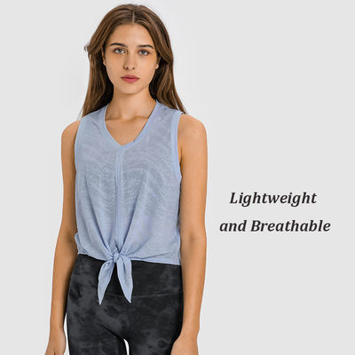Jacquard Bandage Ladies Yoga Tops Sweat Wicking Fitness Sleeveless Short Tank Top