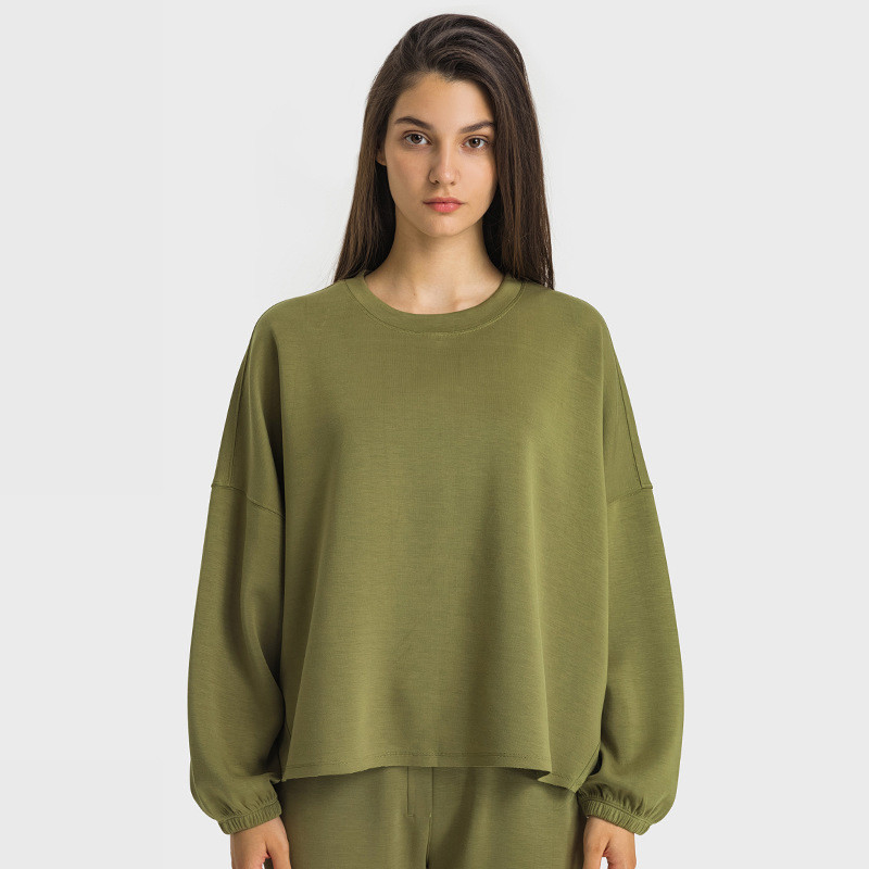 Green Winter Long Sleeve Plus Women Hoodies Yoga Sports Tops With Elastic Cuffs
