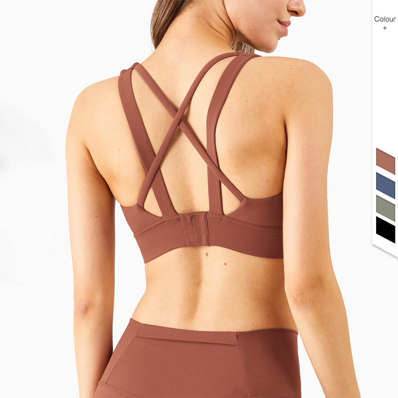 Cross Back Padded Sexy Yoga Sports Bra Women Breathable Four Way Stretch